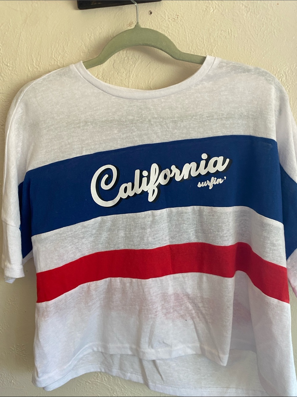 California Script Stripe Crop Top - White/Blue/Red